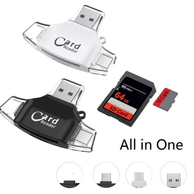 Multi-Port 4 in1 Universal Card Reader, Memory Card Reader Multiport Adapter