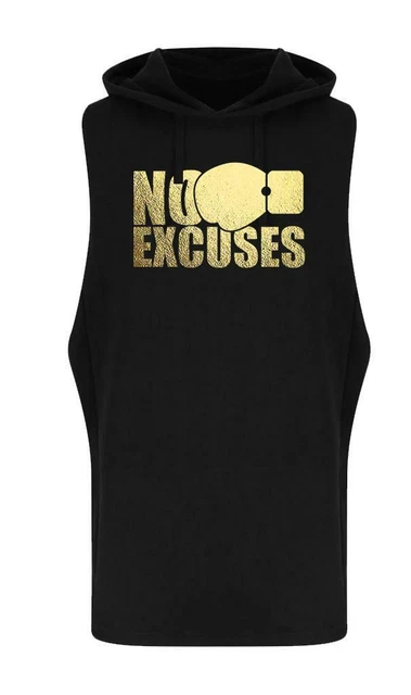 Unisex Black "NO EXCUSES" Boxing Gym Sleeveless Workout Training Hoodie