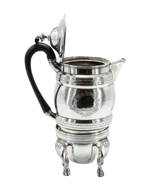 1799 antica caffettiera georgiana in argento massiccio e bruciatore su supporto 2078/9/VLNNPK