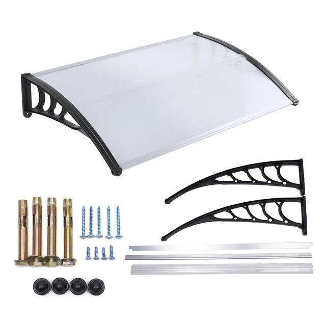 Clear Polycarbonate Door Awning - 16x102 Inch Rain Shelter For Windows & Entryways