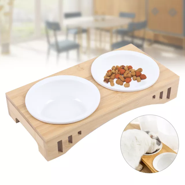 Double Bowl Dog Cat Feeder Feeding Food Water Pet Anti-overflow 400ML Ceramics