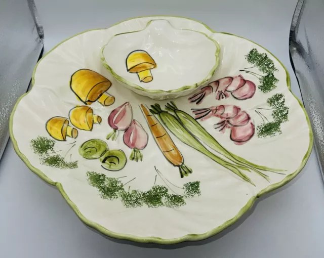 Vintage Los Angeles Potteries Chip&Dip MUSHROOM Platter/ Hand Painted 13 1/2"rd