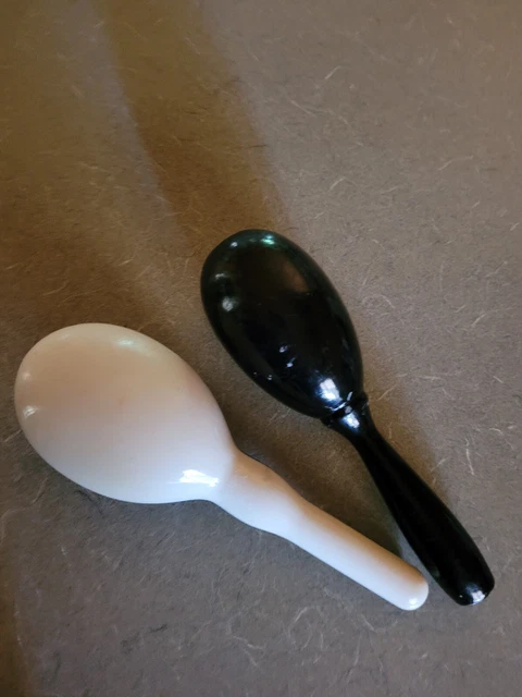 WOOD VTG Darning Egg Black, Vtg Sewing Sock  Antique  Black/White Plastic Mint
