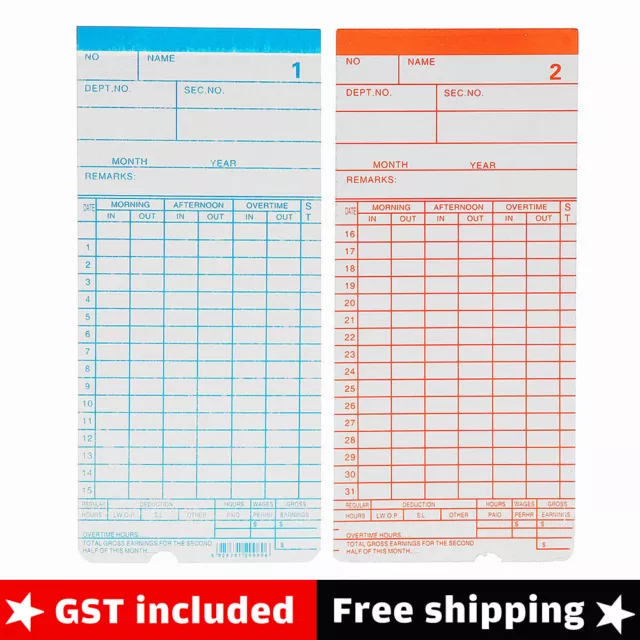 Monthly Payroll Cards For Employee Time Attendance Clock Recorder 100/200/300