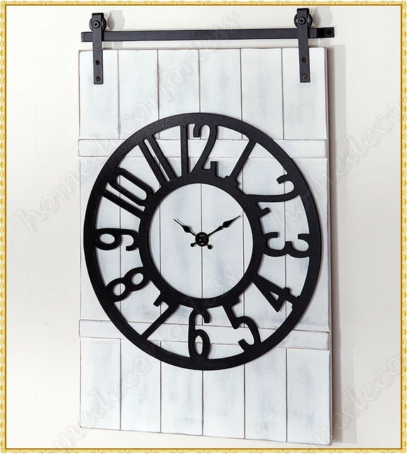 Distressed Farmhouse Wall Clock Barn Door Style Wood Metal Country Home Decor