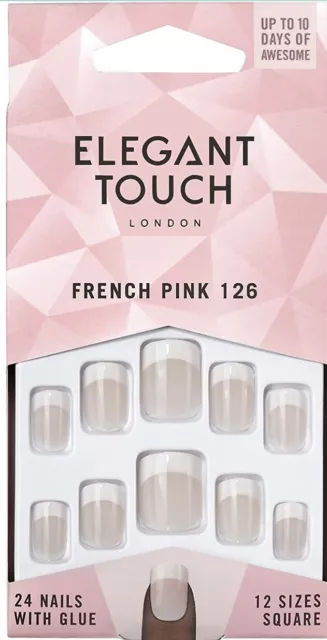 24 faux ongles french pink 126 ELEGANT TOUCH London avec colle