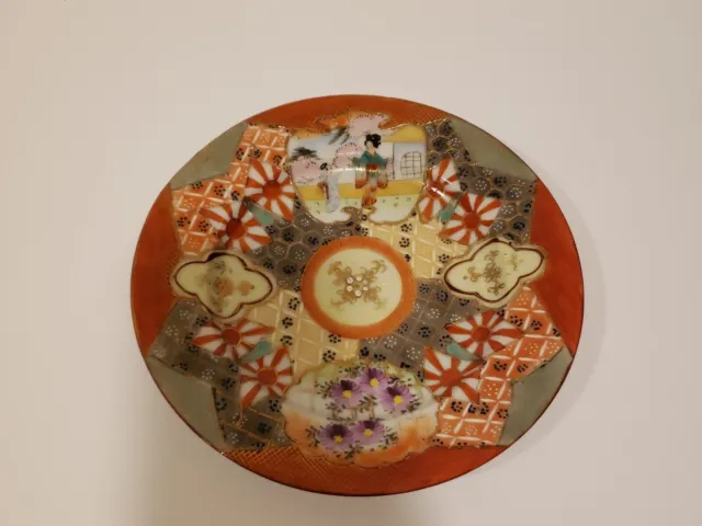 Antique Porcelain Moriage Decorative Japanese Plate-Signed-Japan