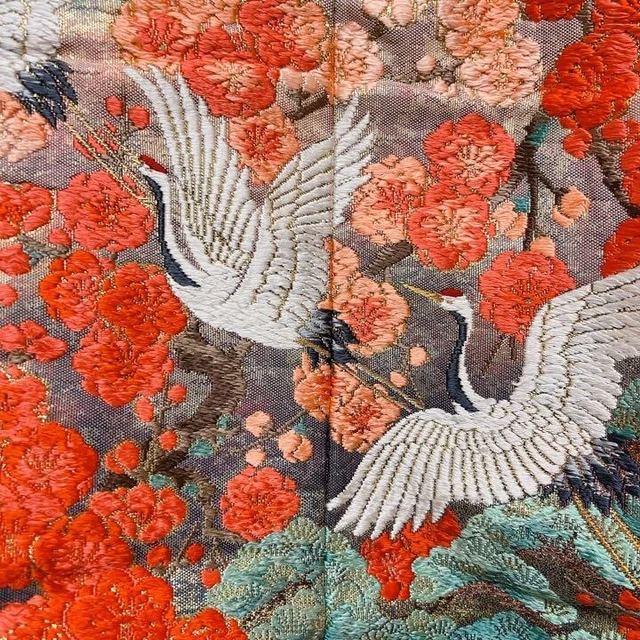 Japanese Kimono Uchikake Luxurious Wedding Embroidery Pure Silk Flower CraneK450 6