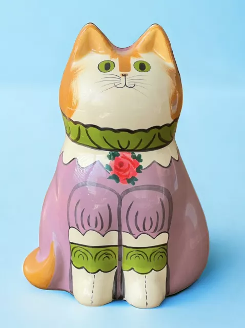 Vintage Rye Pottery Joan de Bethel Anthropomorphic Cat In A Dress Ceramic Bank