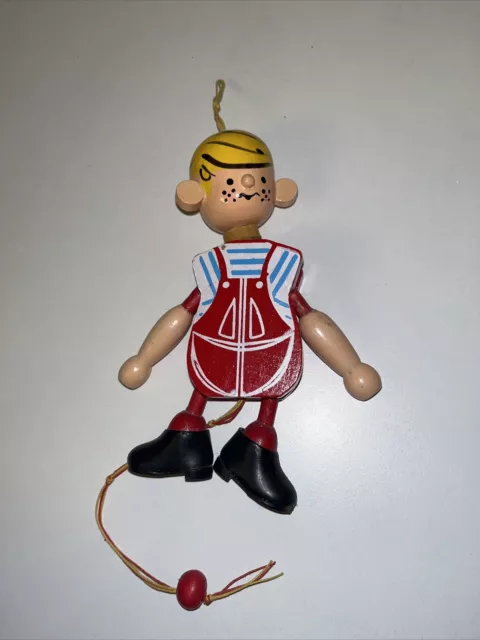 Vintage DENNIS THE MENACE Wood Jumping Jack Pull String Toy