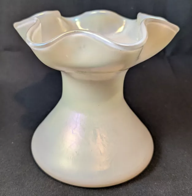 Art Nouveau Czech/Bohemian Pearl Irridescence White  Glass Vase Kralik
