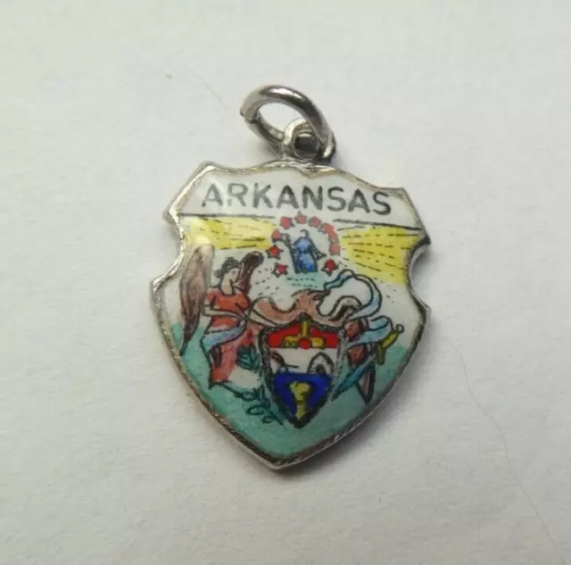 Vintage Sterling Silver & Enamel Arkansas State Travel Shield Charm