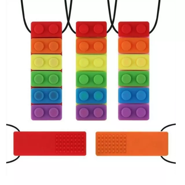 Rainbow Chew Baby Kids Silicone Teether Autism Sensory Building Block Necklace