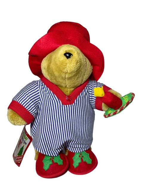 Vintage Christmas Plush 16" Holiday Paddington Bear Kids Gifts Striped Pajamas