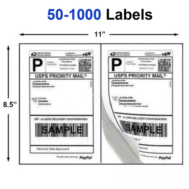 50-1000 Premium 8.5" X 5.5" Half Sheet Self Adhesive Shipping Labels 2 Per Sheet