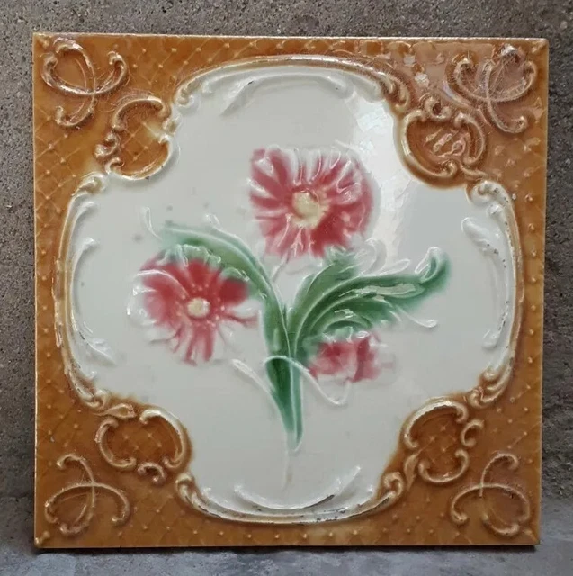 Rare Vintage Ceramic Flowers Tiles Porcelain Vintage Art Japan Tiles