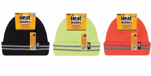 Heat Holders - Mens Warm Hi Vis Thermal Fleece Lined Cuffed Beanie Winter Hat