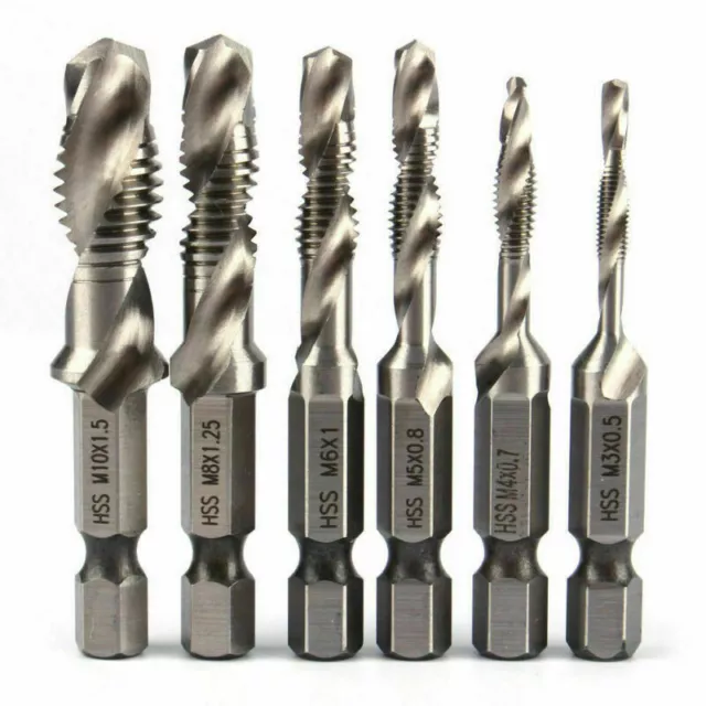 1/4" Hex Shank M3-M10 HSS Metric Hand Screw Thread Tap Taper & Drill Bits Tool