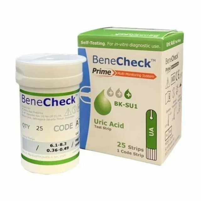 BENECHECK Prime Uric Acid Test Strips contains 1 Box @ 25 Strips ( EXP 01/2025 )