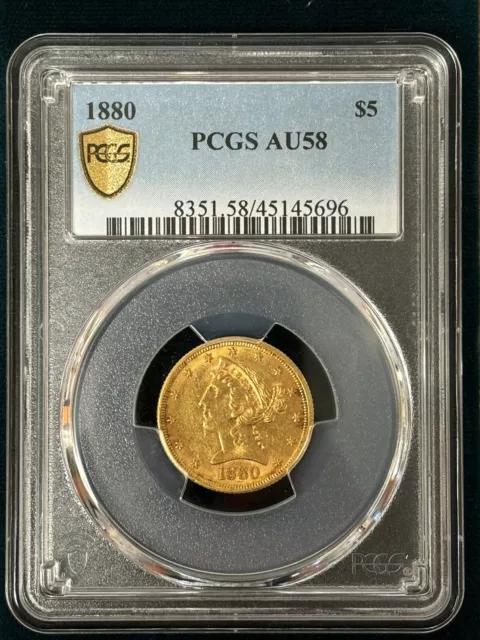 1880 LIBERTY HEAD 5 gold coin PCGS AU58 -Very Attractive Coin, Great ...