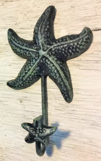 ANTIQUE BLUE GRAY STARFISH Decorative Wall Hook star fish seashell beach 6" in 3