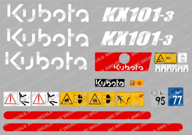 Kubota Kx101-3 Mini Digger Complete Decal Sticker Set With Safety Warning Signs