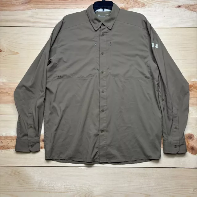 UNDER ARMOUR SHIRT Mens Large Brown Long Sleeve Button Up Fishing ...
