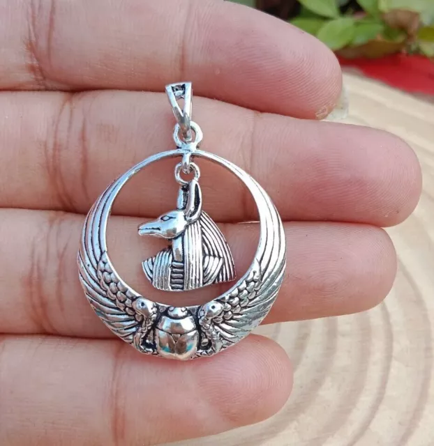 925 Sterling Silver Egyptian Anubis Ankh Cross Scarab Snake Wing Pendant Jewelry