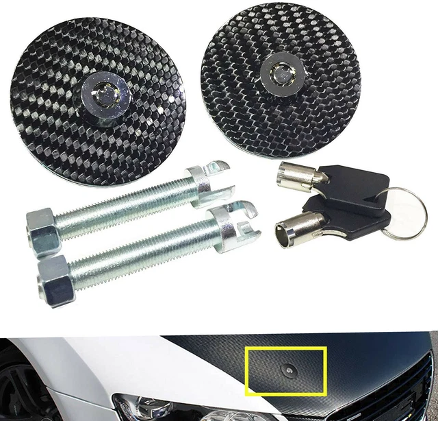 Universal Carbon Fiber Jdm Security Mount Bonnet Hood Pins Steel Latch Kit W/Key