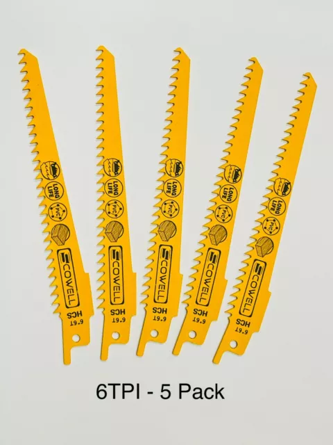 6 Inch Wood Reciprocating Saw Blades 6TPI - 5 Pack