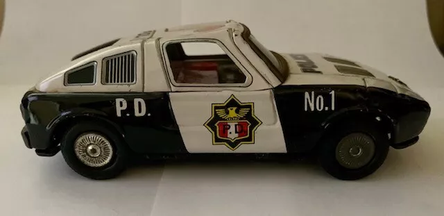 RARE / VINTAGE MERCEDES BENZ C111 Tin Toy Police Car Japan 1970 GREAT GRAPHICS!