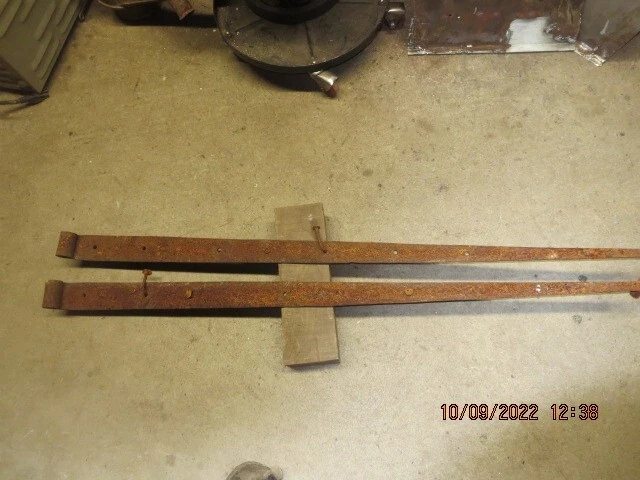 Antique Hand Forged Pair Iron Barn Door Strap Hinges 42 inch Long x 2 inch Pair 7