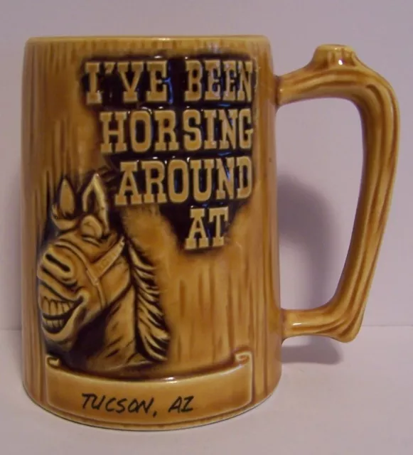 Vintage Horse Mug Stein Raised Design Souvenir Horsing Around AZ Japan SMIWES
