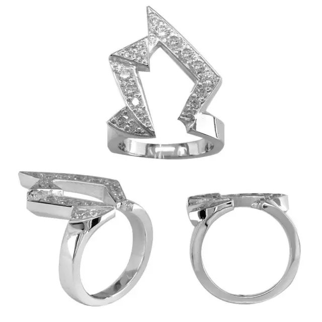 Grande bague en zircone cubique designer en argent sterling, largeur 25 mm 2