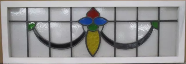 OLD ENGLISH LEADED STAINED GLASS WINDOW TRANSOM Abstract Floral 43.75" x 15.25"