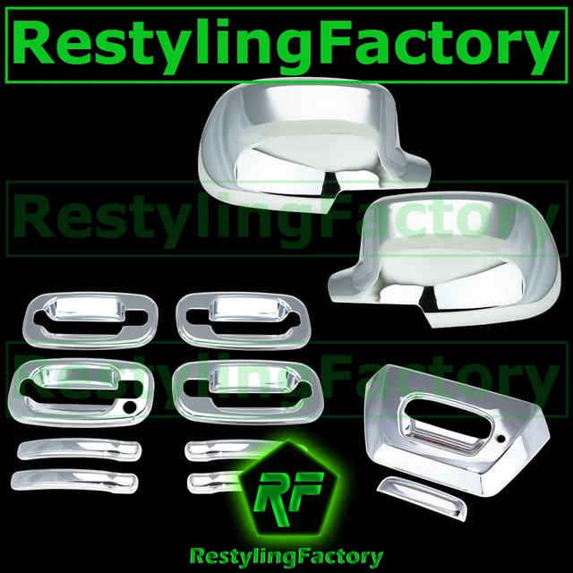 02-06 Chevy Avalanche Chrome FULL Mirror Cover+4 Door Handle No PSG KH+Tailgate