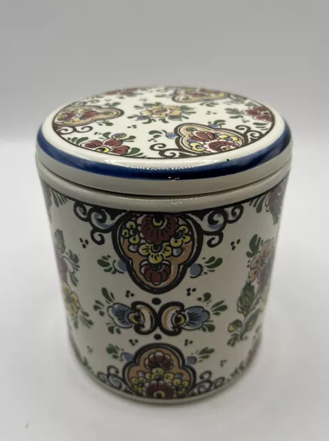 Vintage Delft Polychrome jar tea caddy jar, Holland hand painted with lid.