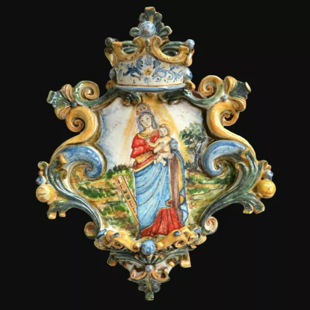 Acquasantiera 25x35 cm con Madonna della scala in Ceramica di Caltagirone nuova