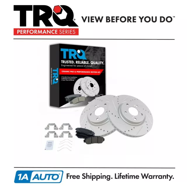TRQ Performance Drilled Slotted Coated Brake Rotor & Ceramic Pad Front Kit