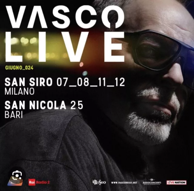 Vendo 2 biglietti VASCO ROSSI Concerto Bari 2506/2024 