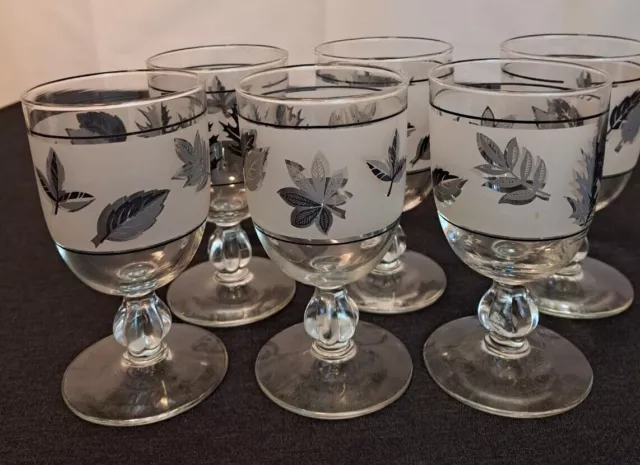 VTG Libbey Glass Silver Leaf 6 Water Goblets Frosted 1953-1978 Mid Century MCM