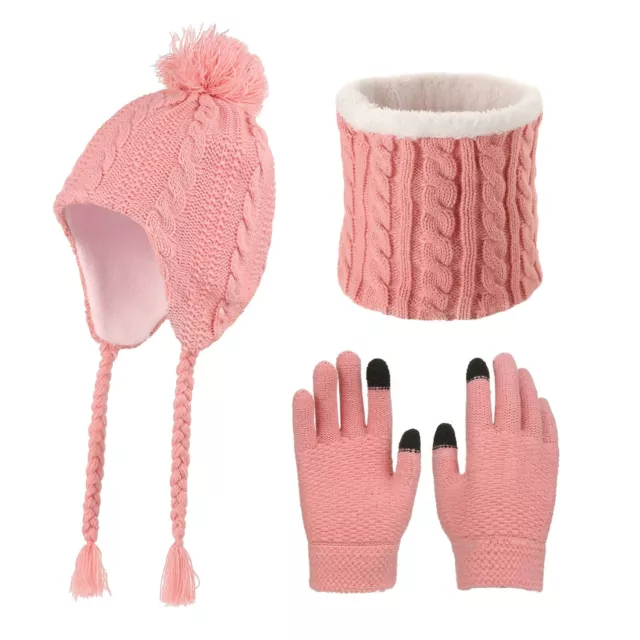 Baby Kids Winter Hat Scarf Mittens Set, Knit Warm Pompom Beanie Hat Cap Neck ...