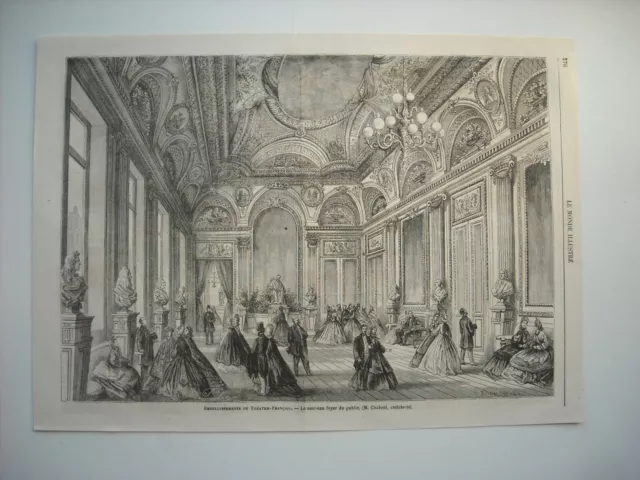 1864 Engraving. Theatre-French Embellishments. The New Public Home...