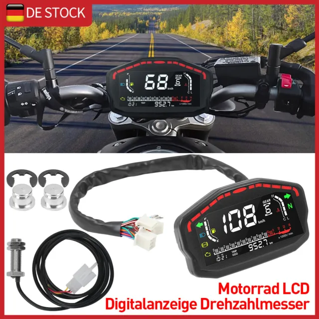Motorrad LCD Digital Tachometer Drehzahlmesser Kilometerzähler Universal DC 12V