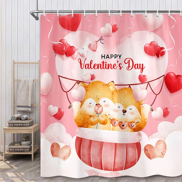 Cartoon Fox Couple Shower Curtain Bathroom Decor Fabric 12hooks