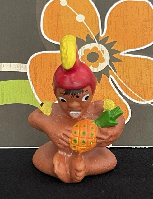 Vintage Hawaiian MENEHUNE WARRIOR Pottery  Figurine LOKENA Hawaii Rare