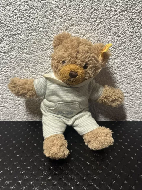 Steiff Schlaf Gut Bär Teddybär 22 cm - Blau Gestreift | Knopf im Ohr & Fahne