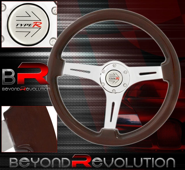 350mm Dark Wood Grain Silver Streak Design Steering Wheel Jdm Horn Button