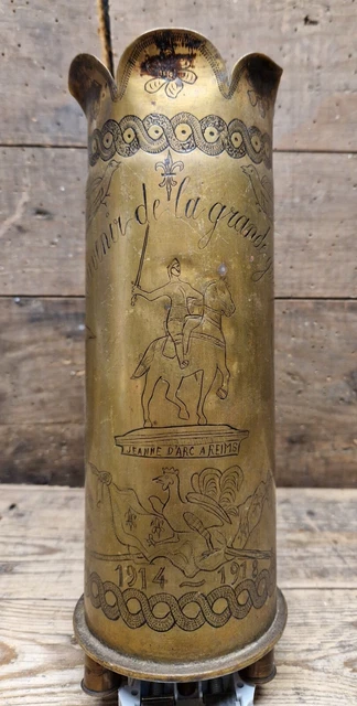 Paire De Vases Obus WW1 Artisanat Des Tranchées, H 28 Cm, D 10,2 Cm, H & H