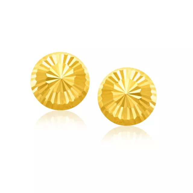 14k Yellow Gold Diamond Cut Flat Design Stud Earrings(8mm)